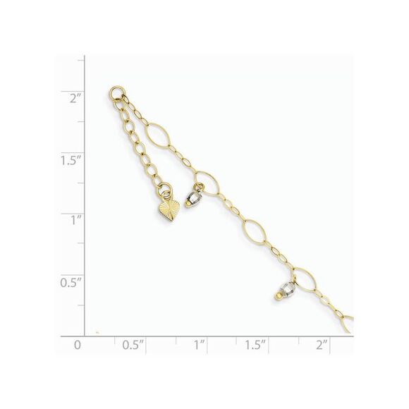 14k Two Toned Gold Dangling Bead Anklet, 9 Inch - Picture 2 of 4